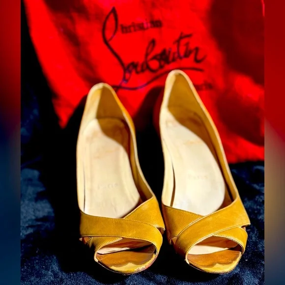 Christian Louboutin Tan Leather Wedge Espadrilles Red Bottom PeepToe Heels EU40 - Picture 8 of 13